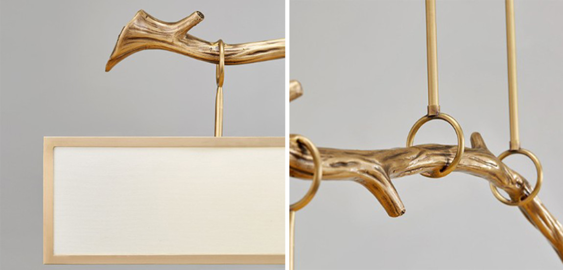 Дизайнерская прямоугольная люстра с золотой веткой Rectangular chandelier golden branch