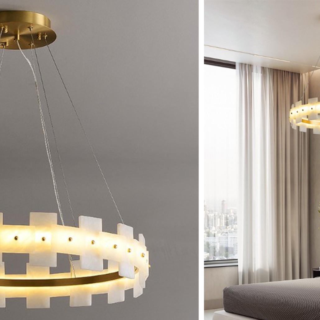 Дизайнерская светодиодная люстра с пластинами из натурального мрамора Marble Plates Chandelier
