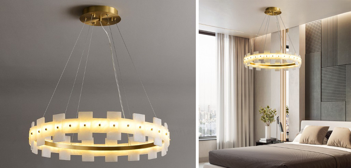 Дизайнерская светодиодная люстра с пластинами из натурального мрамора Marble Plates Chandelier