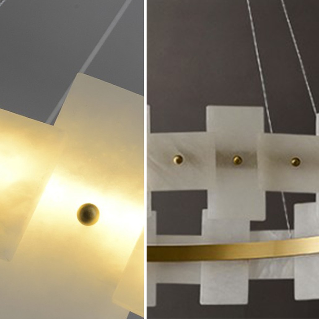 Дизайнерская светодиодная люстра с пластинами из натурального мрамора Marble Plates Chandelier