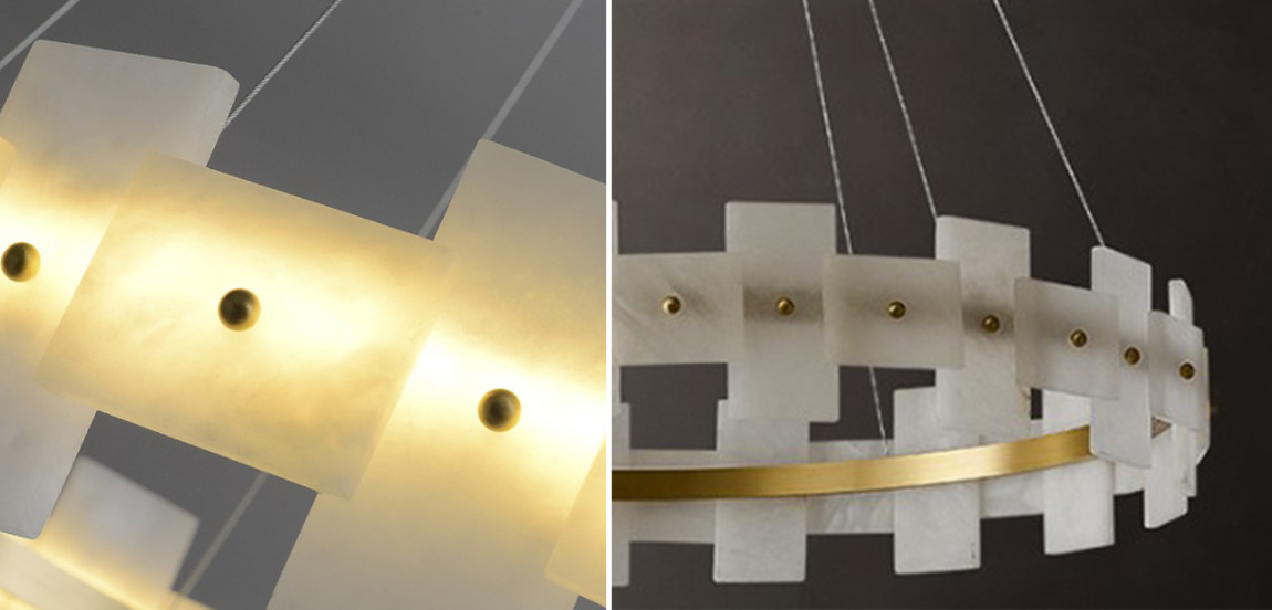 Дизайнерская светодиодная люстра с пластинами из натурального мрамора Marble Plates Chandelier