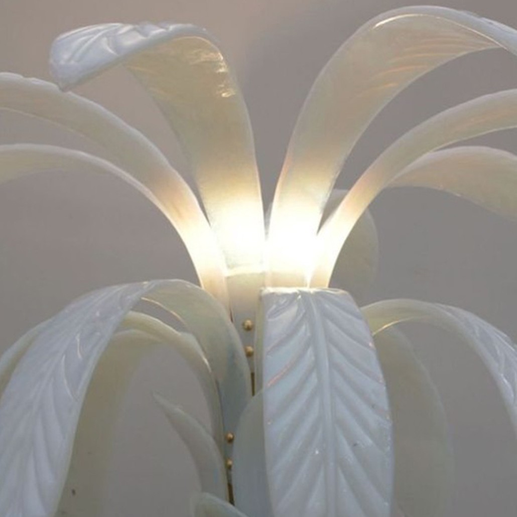 Дизайнерская Торшер Пальма из Белого Стекла Модерн ХХ века Murano Glass Palm-Shaped Floor Lamp