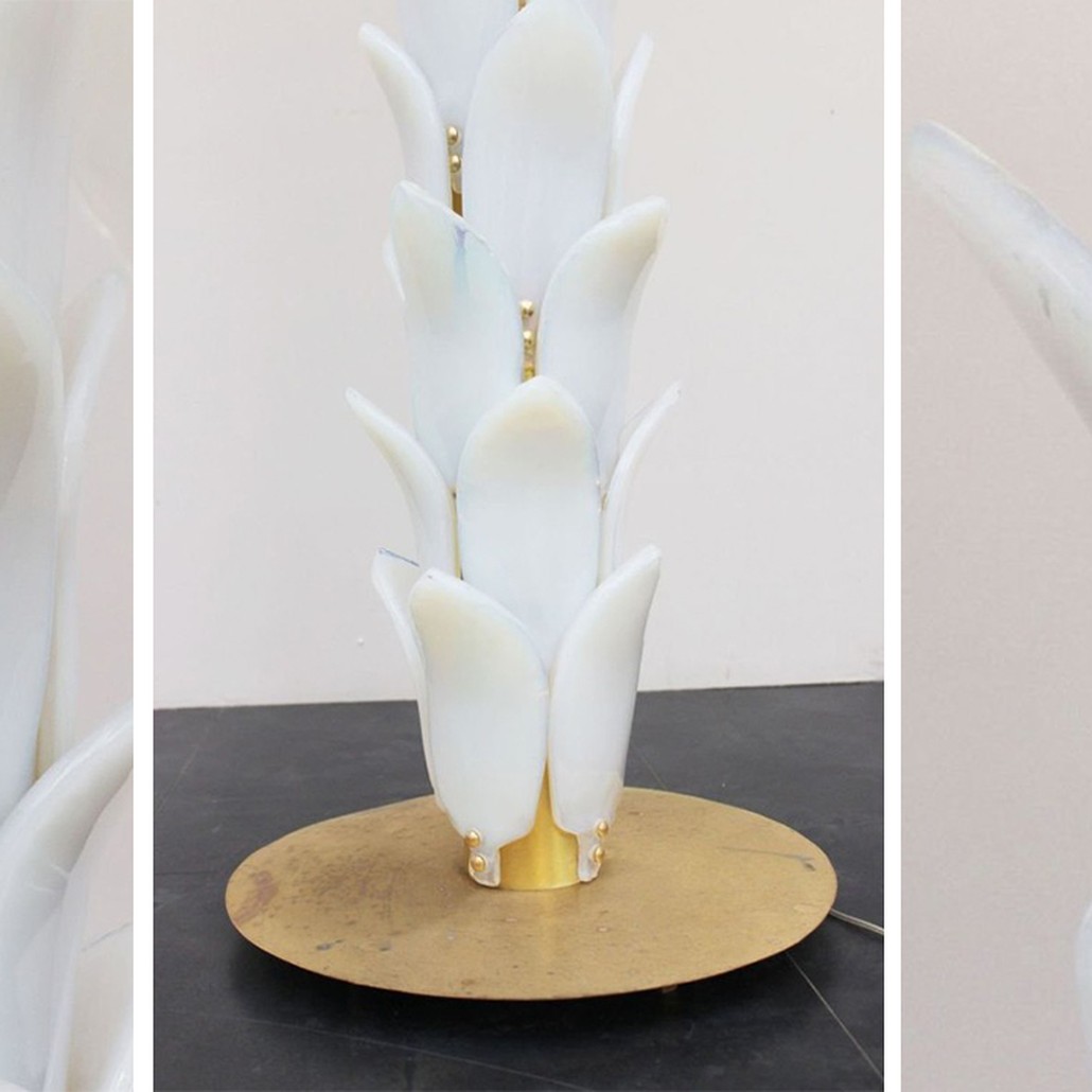 Дизайнерская Торшер Пальма из Белого Стекла Модерн ХХ века Murano Glass Palm-Shaped Floor Lamp