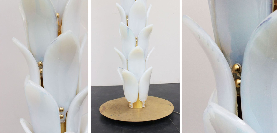Дизайнерская Торшер Пальма из Белого Стекла Модерн ХХ века Murano Glass Palm-Shaped Floor Lamp