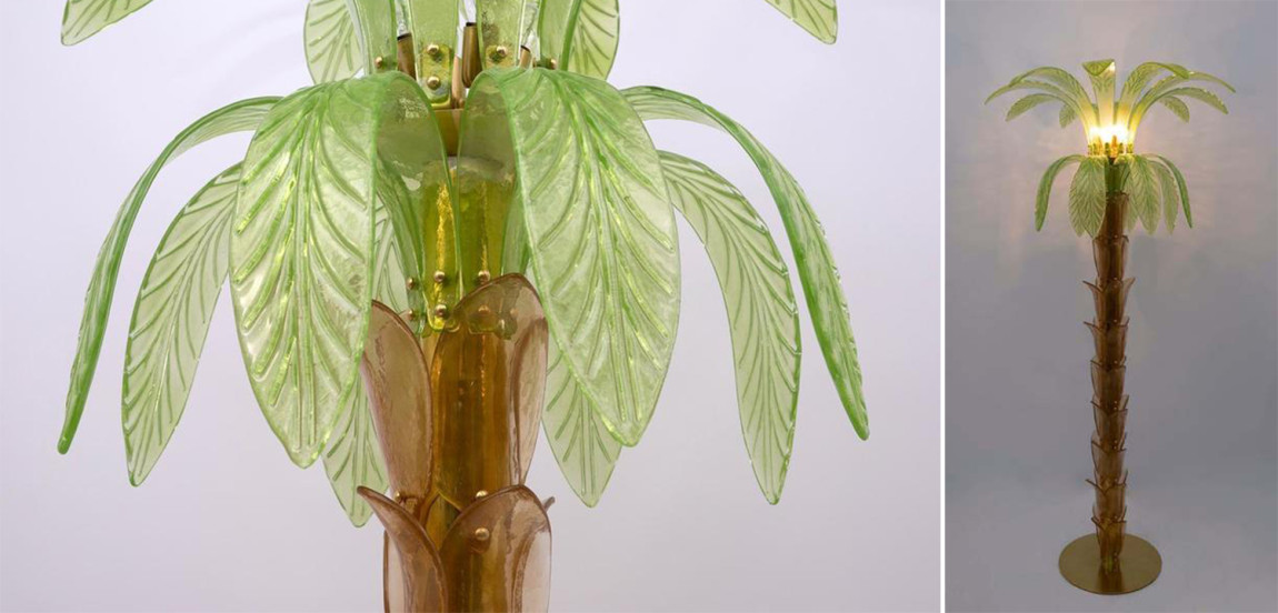 Дизайнерская Торшер Пальма из Стекла Модерн ХХ века Pair Of Murano Glass And Brass Palm Tree Floor Lamp