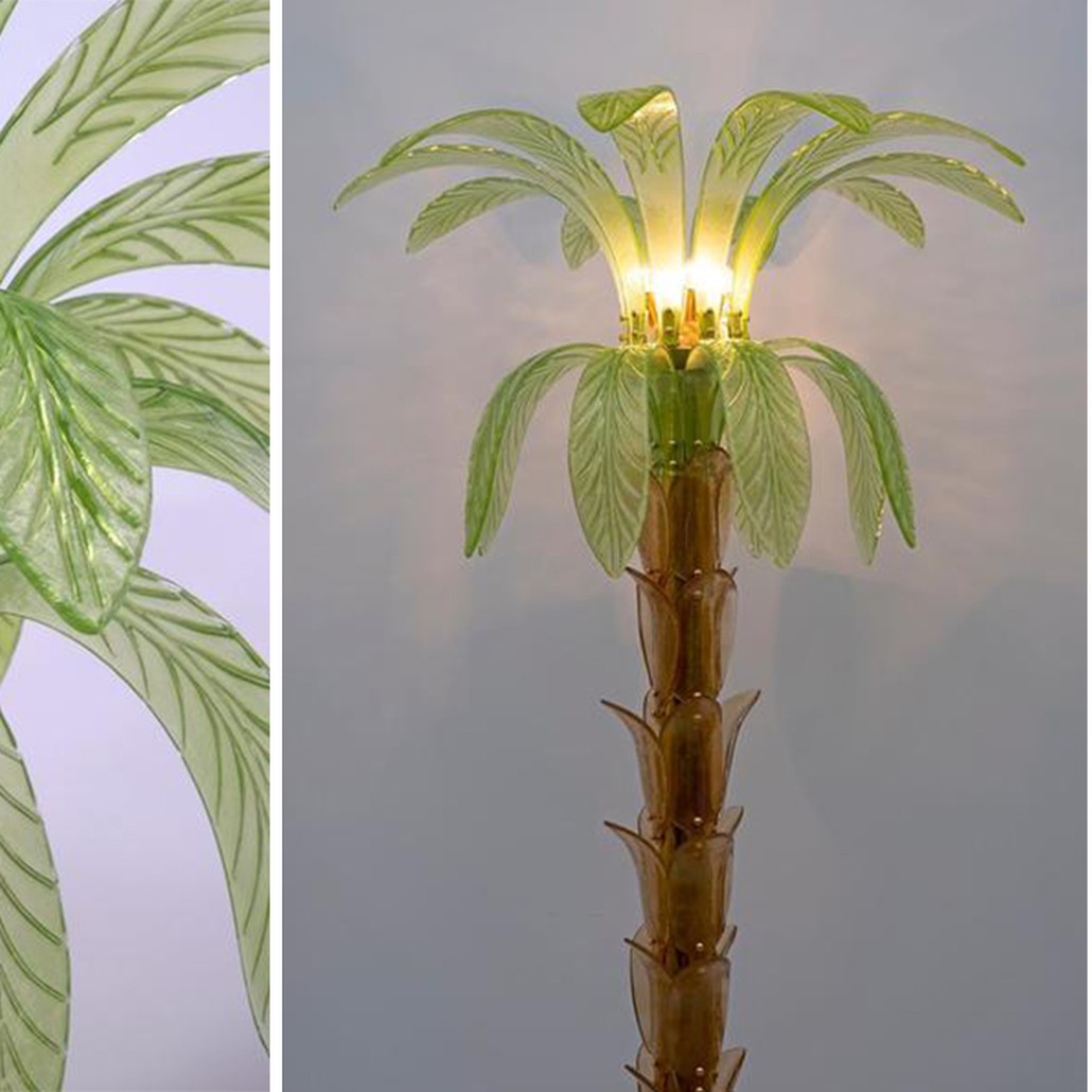 Дизайнерская Торшер Пальма из Стекла Модерн ХХ века Pair Of Murano Glass And Brass Palm Tree Floor Lamp