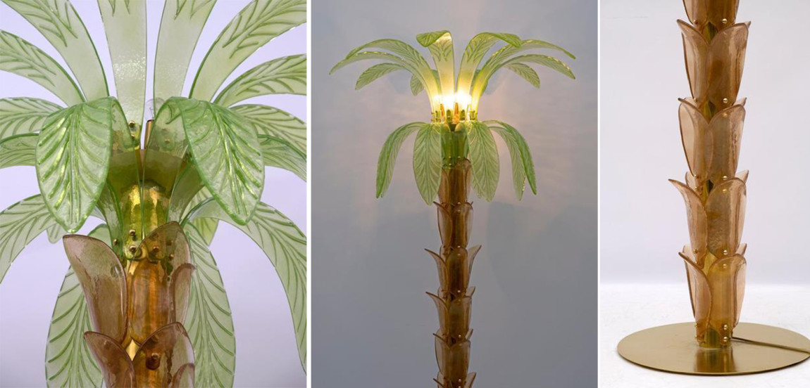 Дизайнерская Торшер Пальма из Стекла Модерн ХХ века Pair Of Murano Glass And Brass Palm Tree Floor Lamp