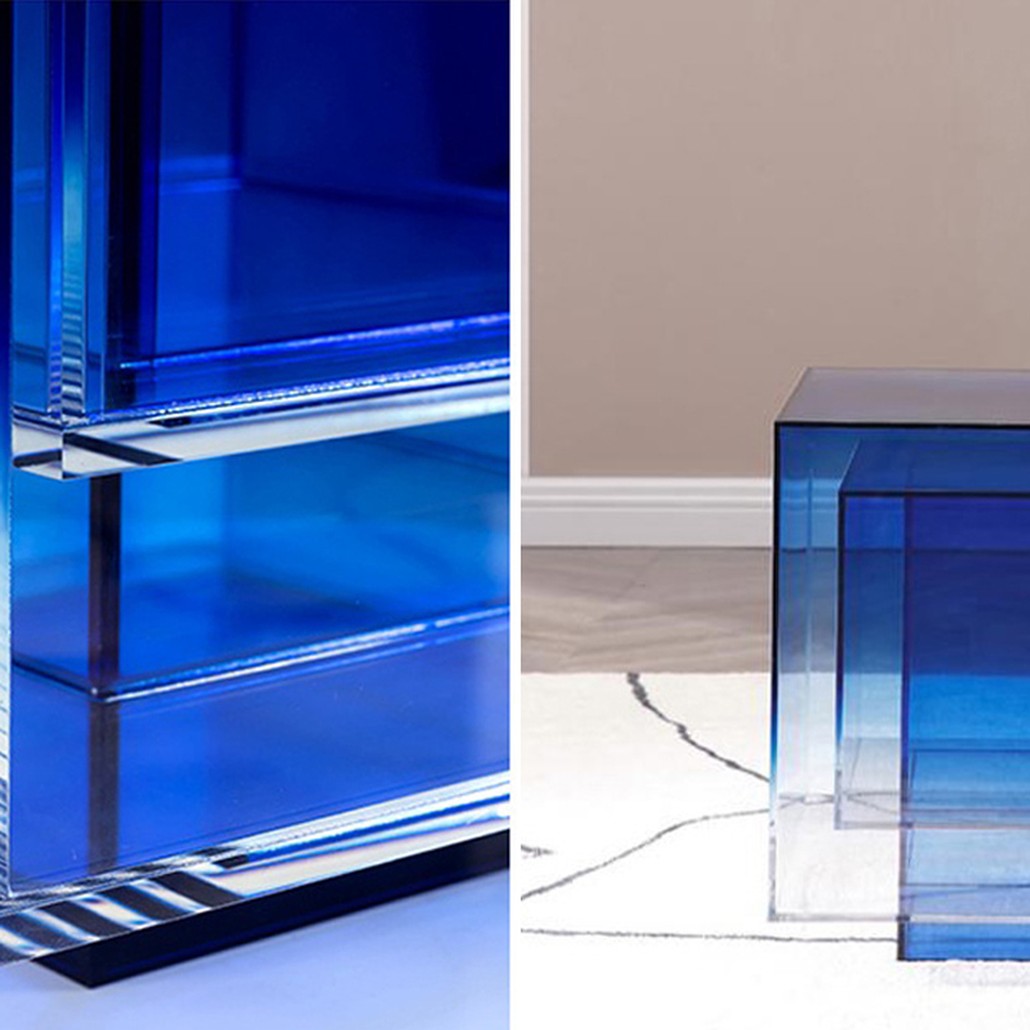 Дизайнерский журнальный стол Glass Square Синий studio BUZAO