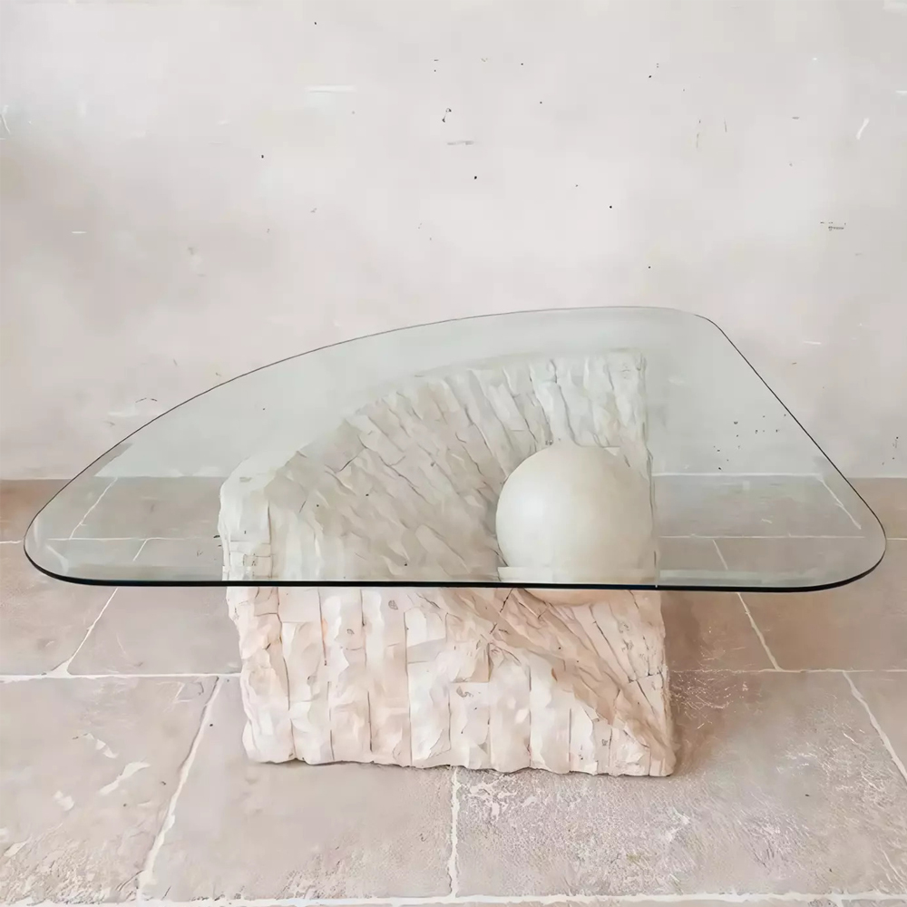 Дизайнерский журнальный стол в виде раковины с жемчужиной под прозрачной столешницей Fahin