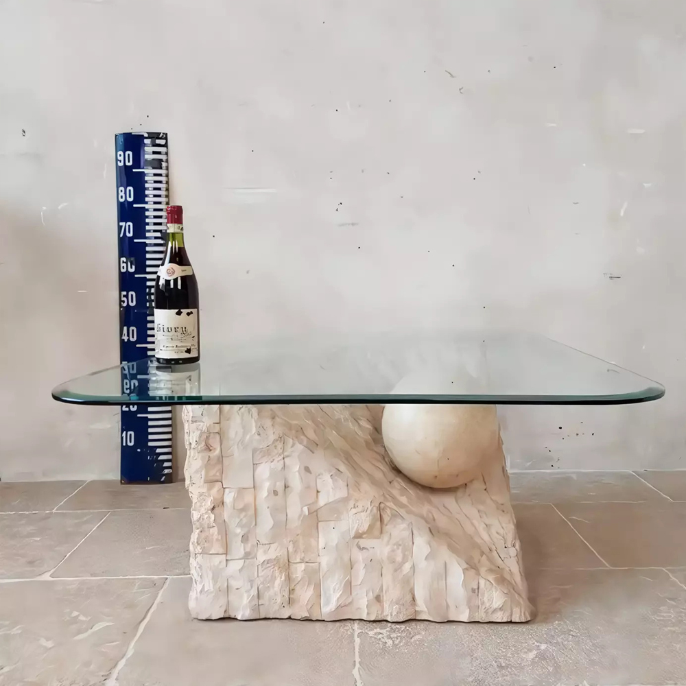 Дизайнерский журнальный стол в виде раковины с жемчужиной под прозрачной столешницей Fahin