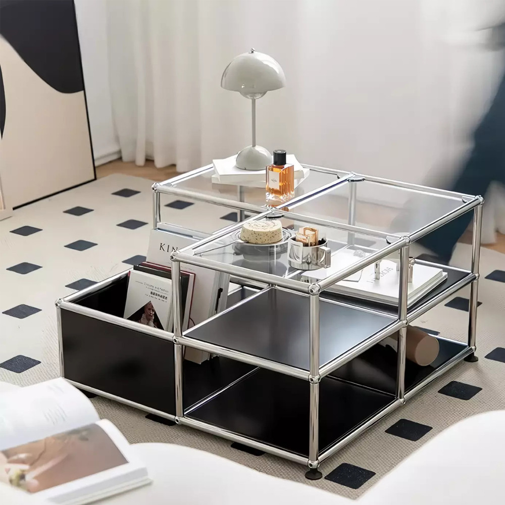 Дизайнерский журнальный стол квадратный с полками Akydy