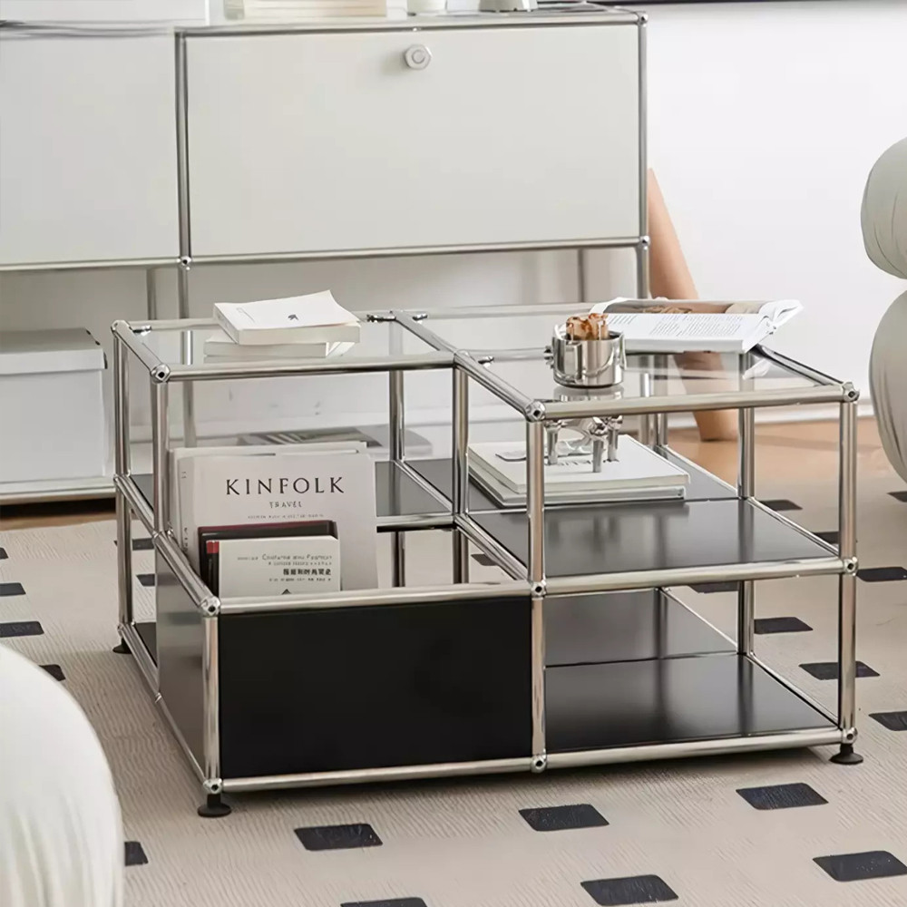 Дизайнерский журнальный стол квадратный с полками Akydy