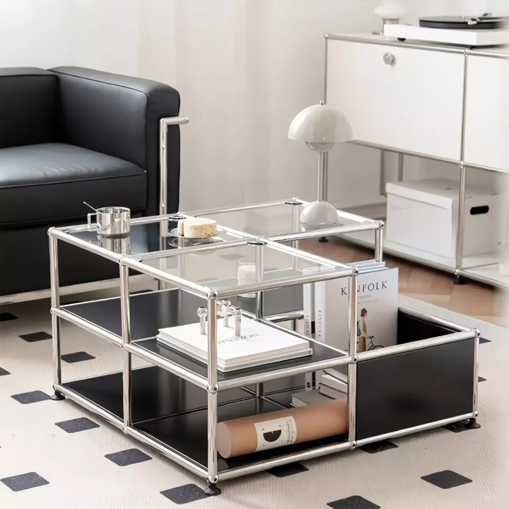 Дизайнерский журнальный стол квадратный с полками Akydy