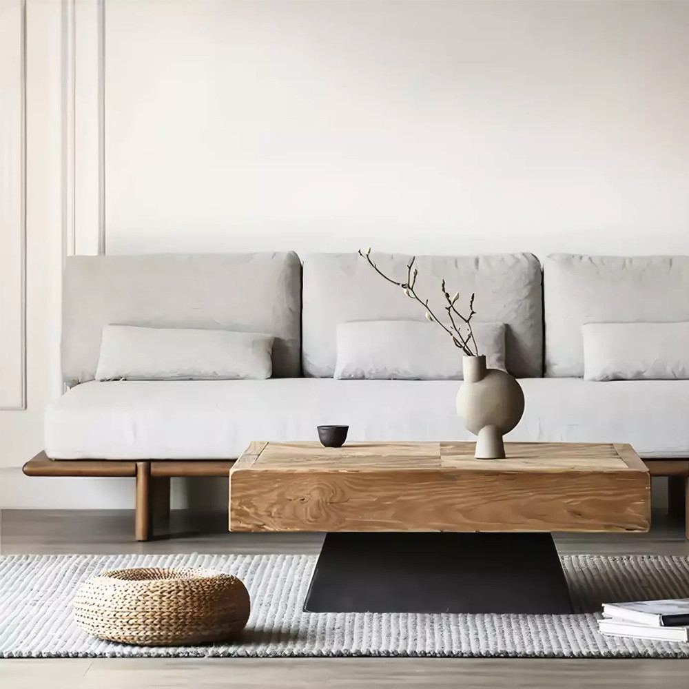 Дизайнерский журнальный стол квадратный с черным трапециевидным основанием Wokab