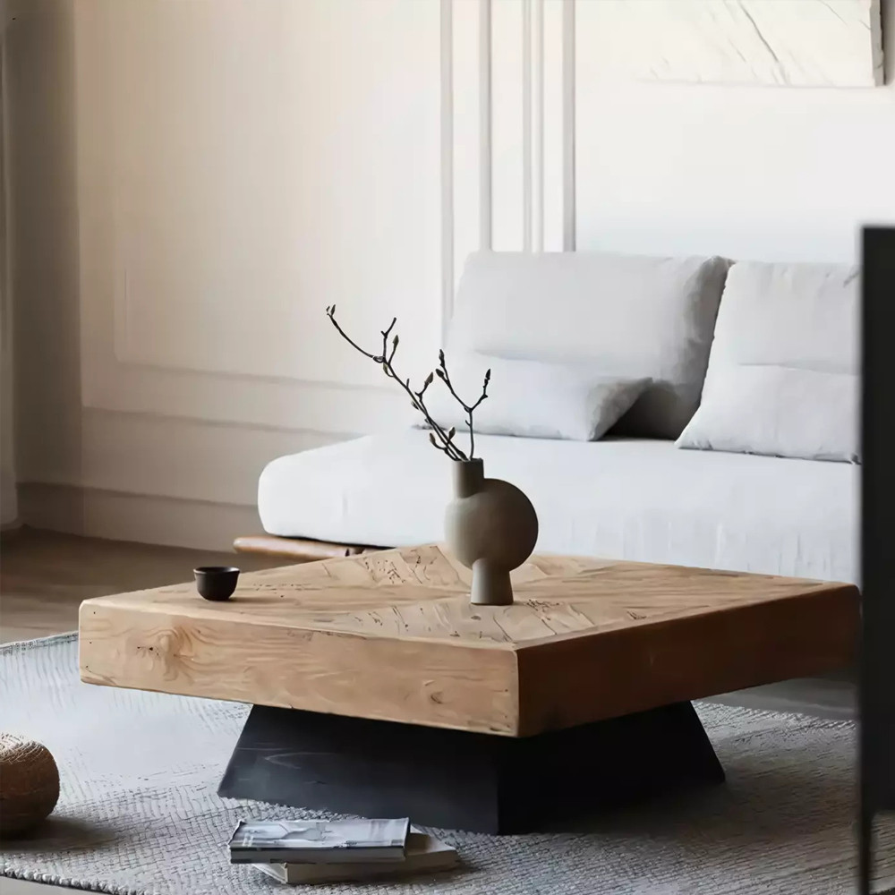 Дизайнерский журнальный стол квадратный с черным трапециевидным основанием Wokab