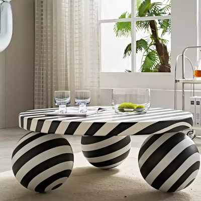 Дизайнерский журнальный стол круглый в чёрно-белую полоску Mypel