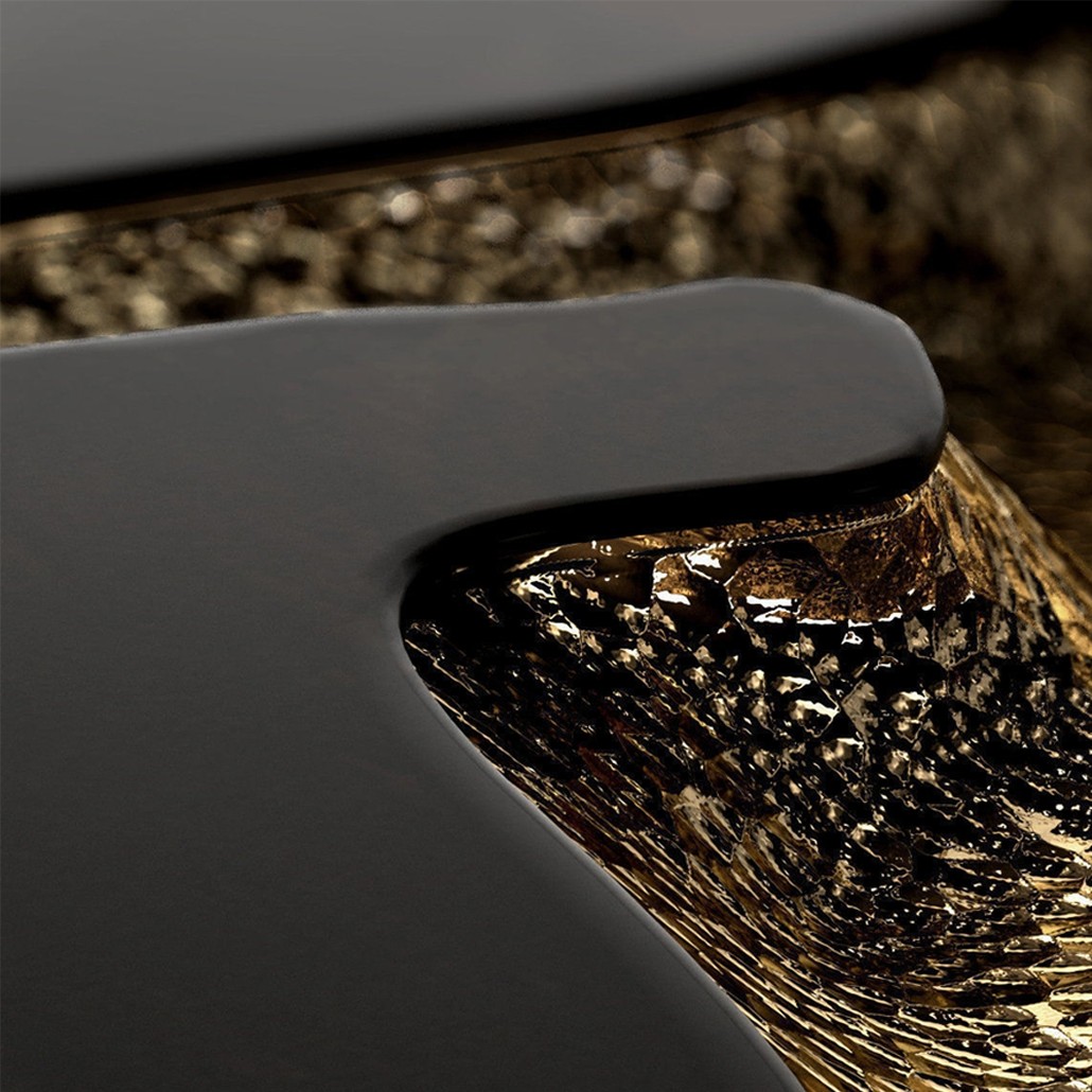 Дизайнерский журнальный стол круглый с декоративным расколом в центре стола Flaming