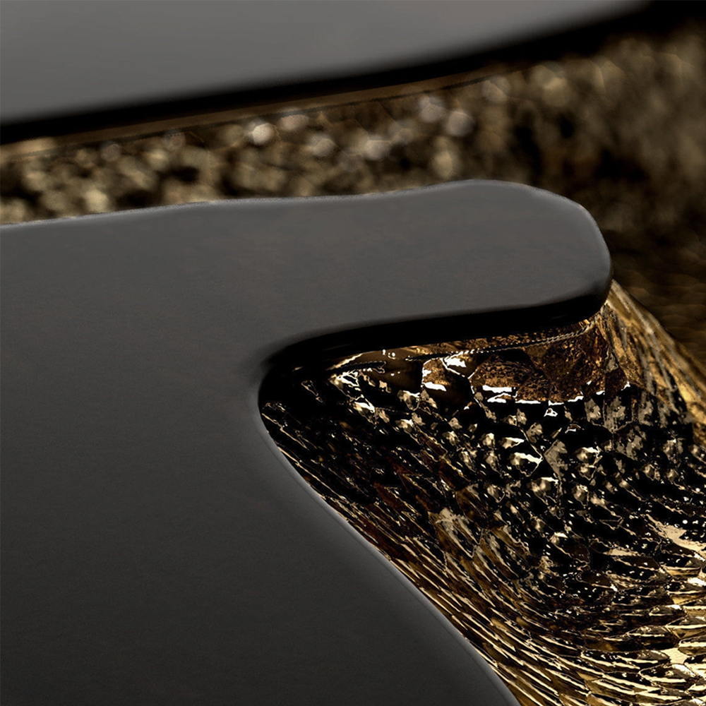 Дизайнерский журнальный стол круглый с декоративным расколом в центре стола Flaming