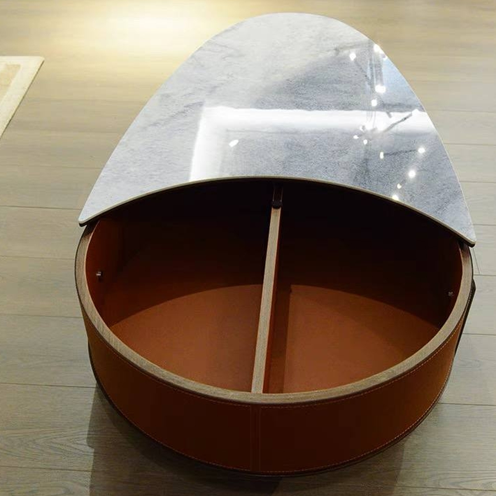 Дизайнерский журнальный стол овальной формы с открывающейся столешницей Caleb Coffee Table