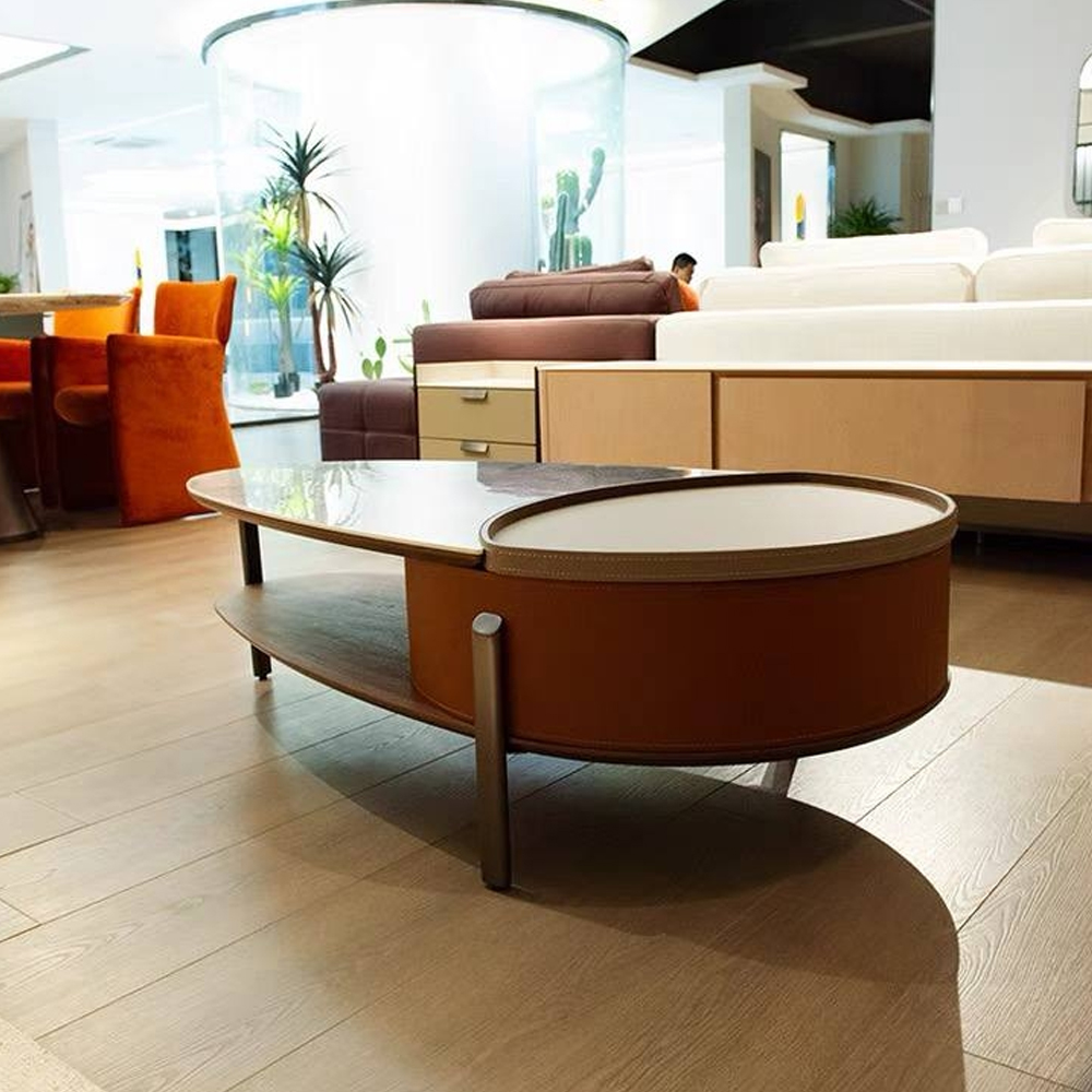 Дизайнерский журнальный стол овальной формы с открывающейся столешницей Caleb Coffee Table