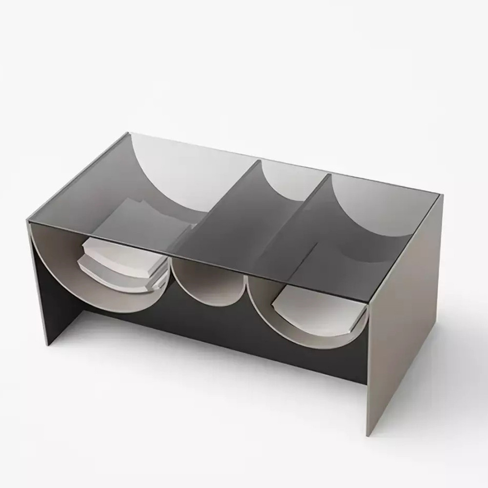 Дизайнерский журнальный стол с полукруглыми полками под столешницей Tiwoberoc