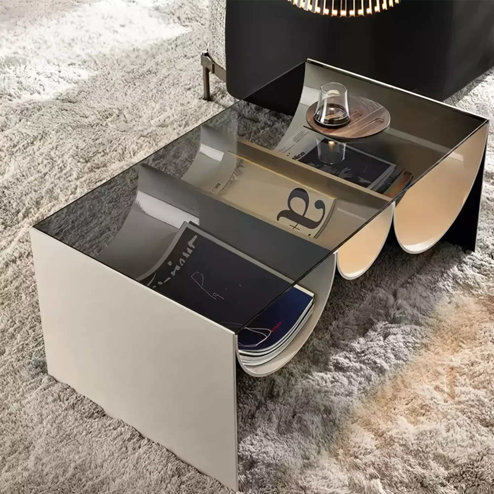 Дизайнерский журнальный стол с полукруглыми полками под столешницей Tiwoberoc