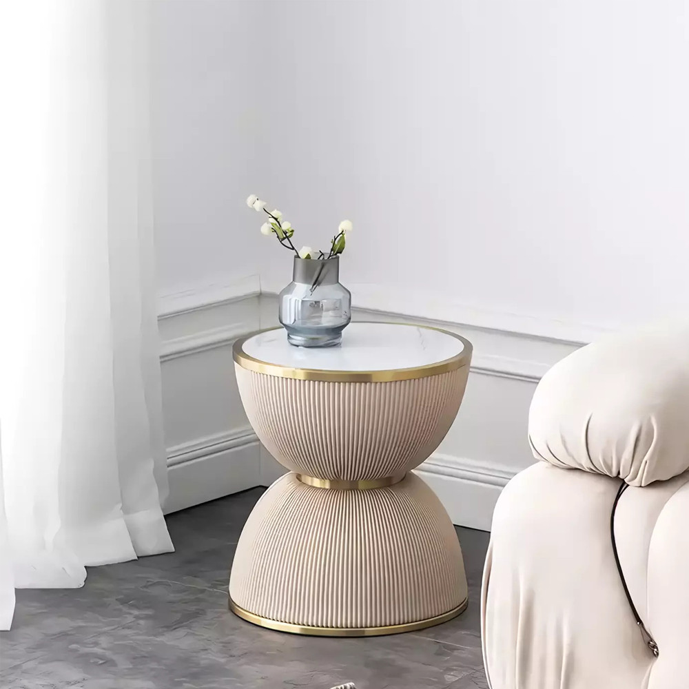 Дизайнерский журнальный стол фактурный с круглой белой столешницей Luler