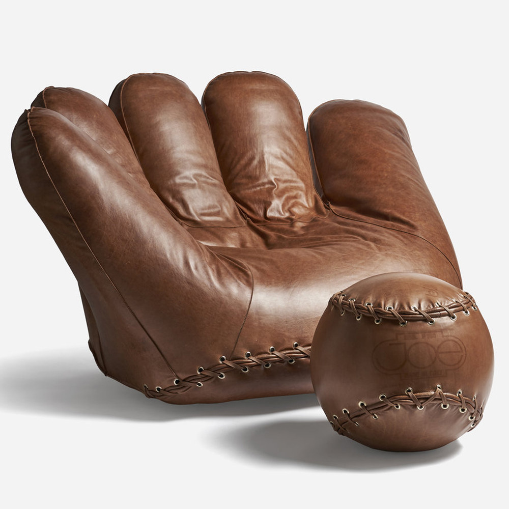 Дизайнерский кожаный пуф в виде бейсбольного мяча Poltronova Joe Ball Pouf