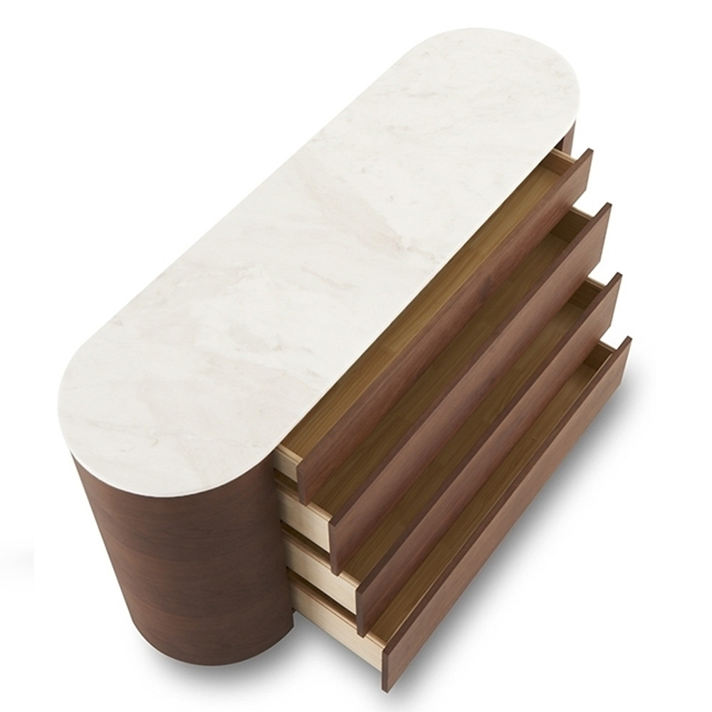 Дизайнерский комод овальной формы с белой столешницей и 4-мя ящиками Gioli