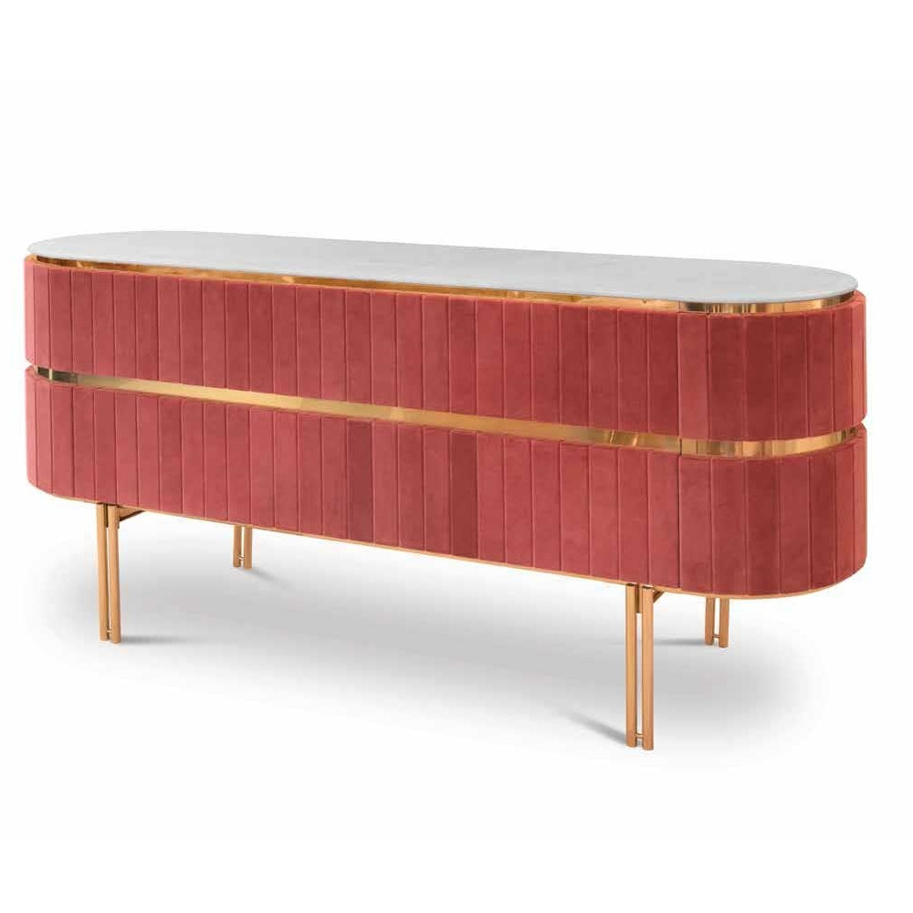 Дизайнерский комод овальный с розовой бархатной обивкой Edith