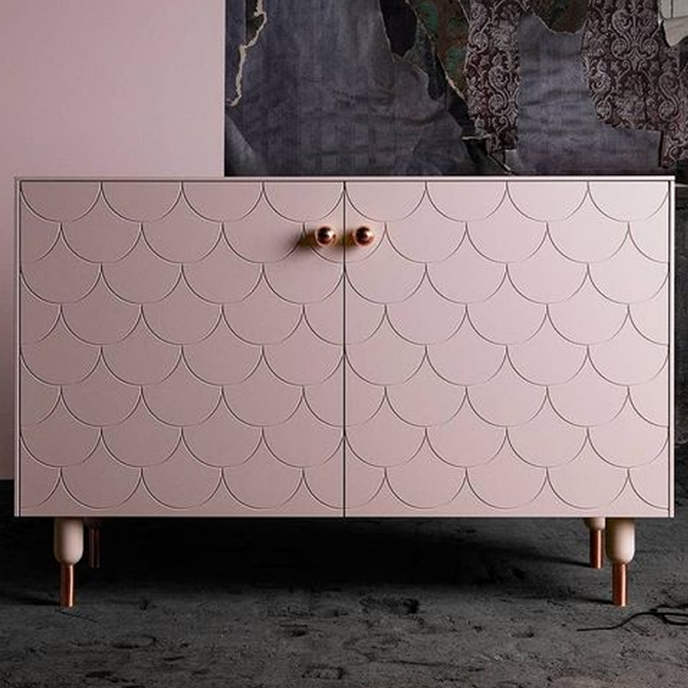 Дизайнерский комод розовый с фактурным фасадом Tiles