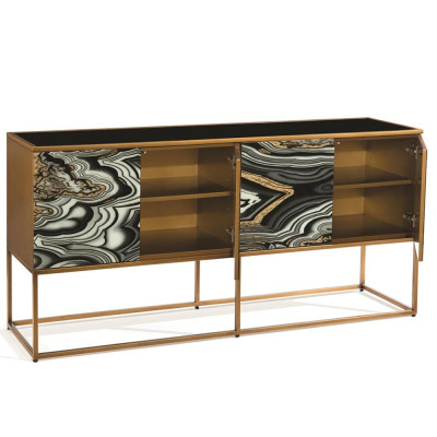 Дизайнерский комод с 4-мя дверцами в черно-золотых тонах Calista