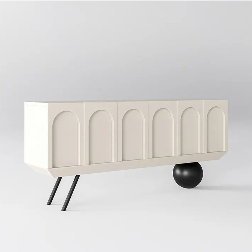 Дизайнерский комод с фактурным фасадом и чёрной ножкой в форме шара Samanta