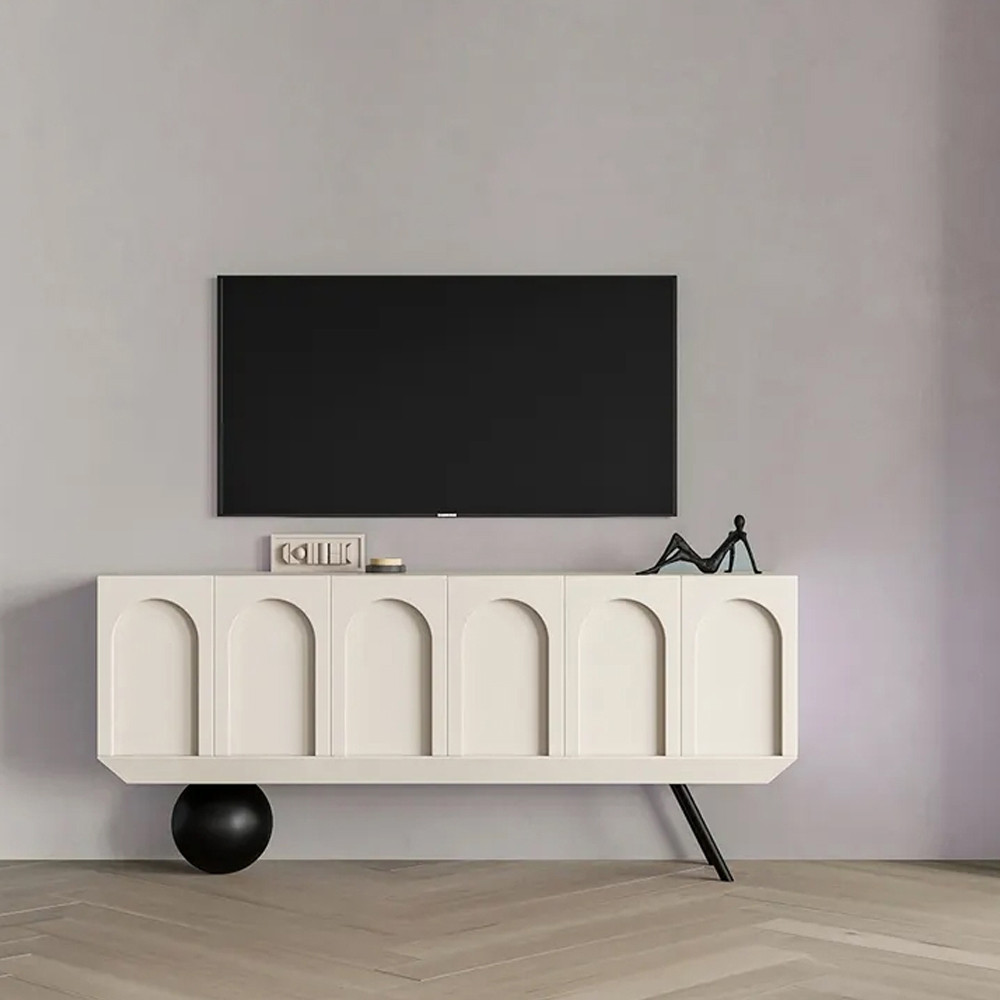 Дизайнерский комод с фактурным фасадом и чёрной ножкой в форме шара Samanta