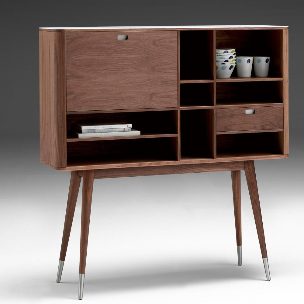 Дизайнерский комод-буфет на высоких ножках с выдвижными ящиками и открытыми полками Joshar