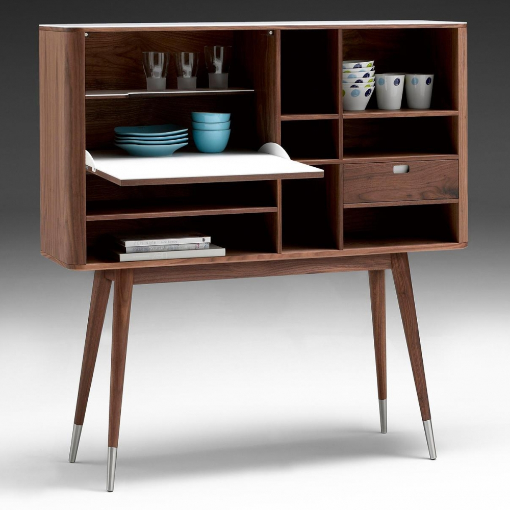 Дизайнерский комод-буфет на высоких ножках с выдвижными ящиками и открытыми полками Joshar