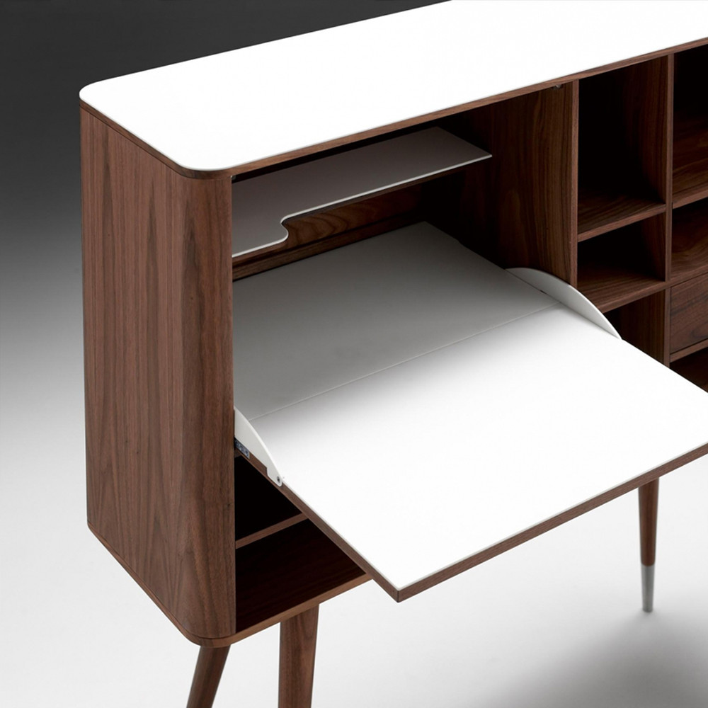 Дизайнерский комод-буфет на высоких ножках с выдвижными ящиками и открытыми полками Joshar