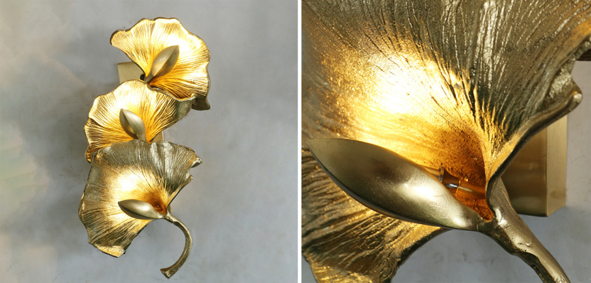 Дизайнерский настенный светильник Листья Гинкго Golden Ginkgo Leaves