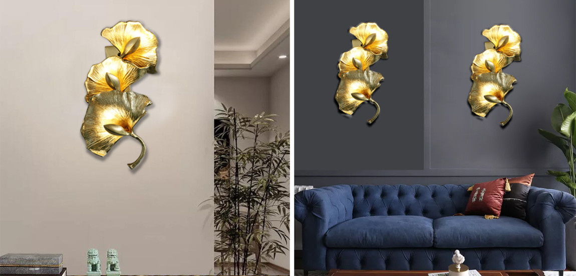 Дизайнерский настенный светильник Листья Гинкго Golden Ginkgo Leaves