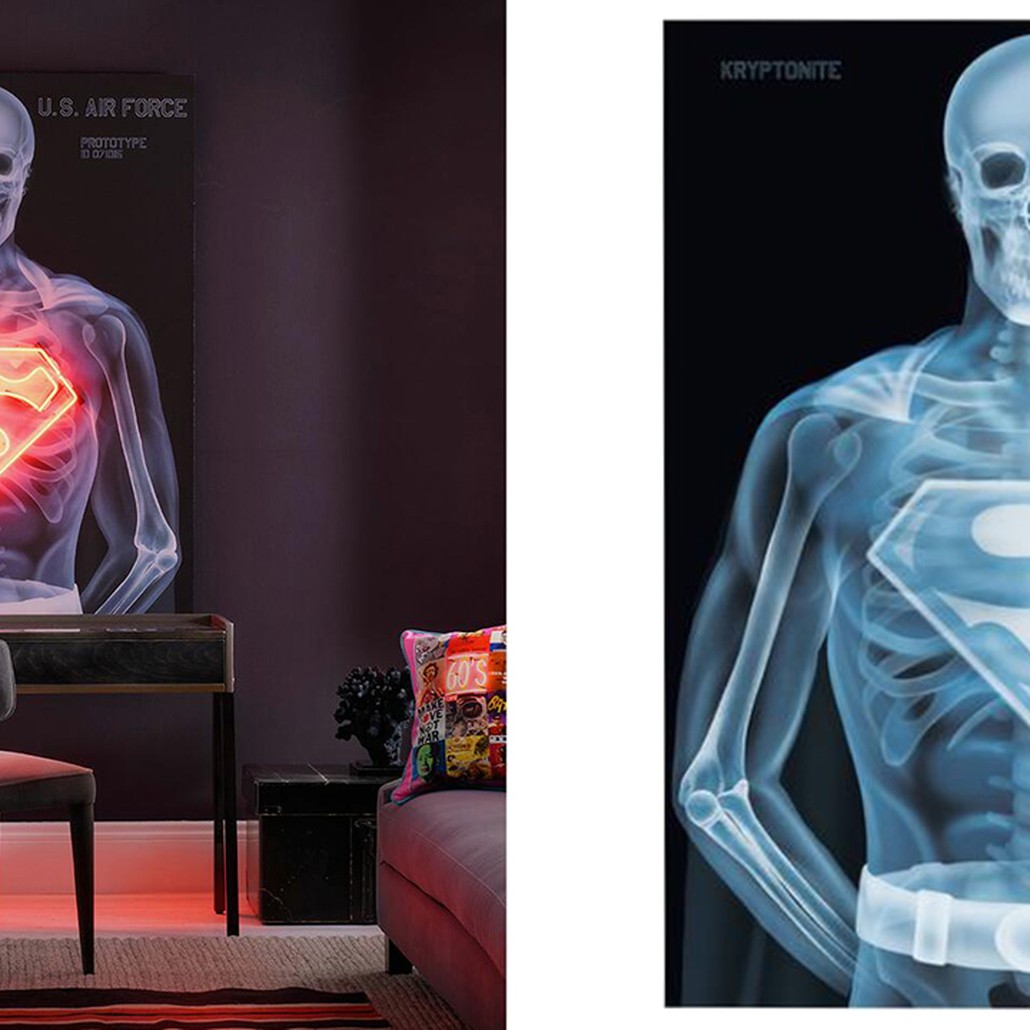 Дизайнерский Неоновый Постер Супермен Superman Skeleton