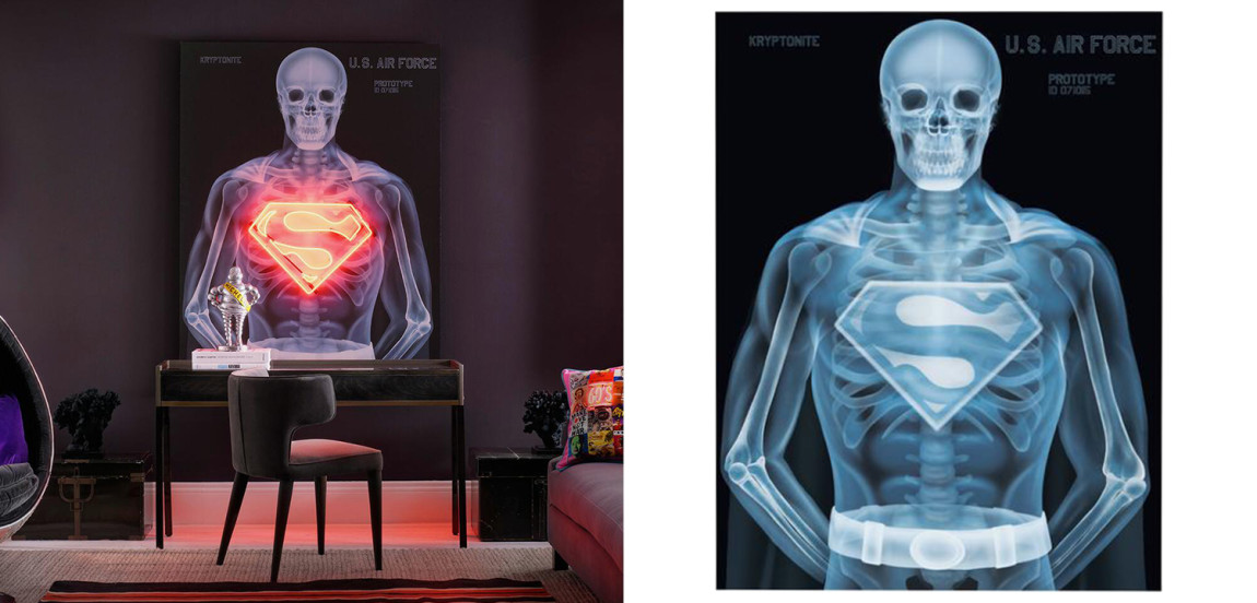 Дизайнерский Неоновый Постер Супермен Superman Skeleton