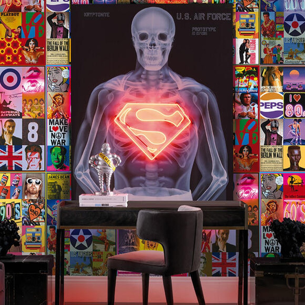 Дизайнерский Неоновый Постер Супермен Superman Skeleton