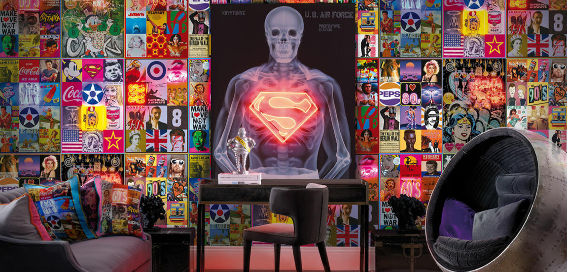 Дизайнерский Неоновый Постер Супермен Superman Skeleton