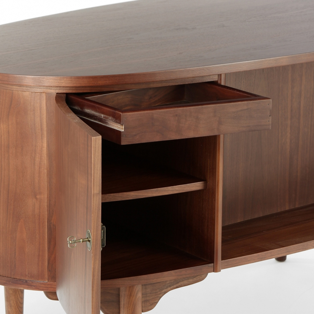 Дизайнерский письменный стол округлой формы с 4-мя ящиками и дверкой с полочками Rili