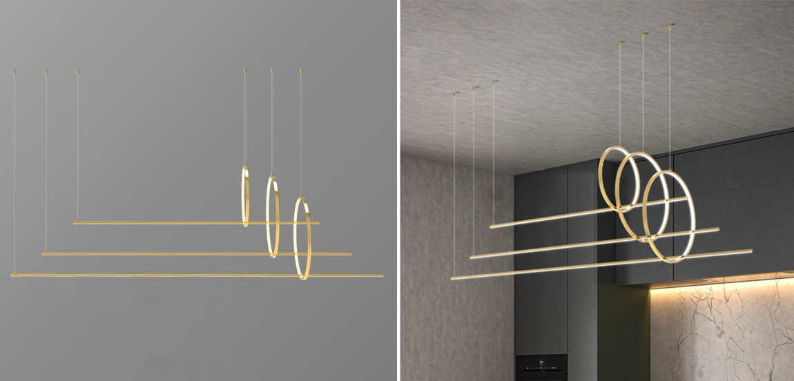 Дизайнерский Подвесной Светильник Ursa Geometric Ring Lamp 3 кольца