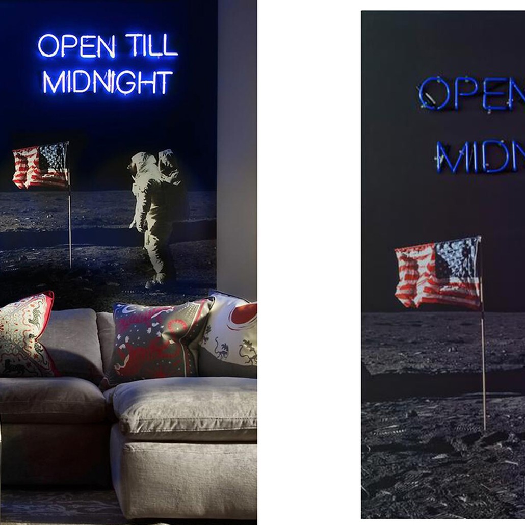 Дизайнерский Постер Неоновый светящийся Moon Landing