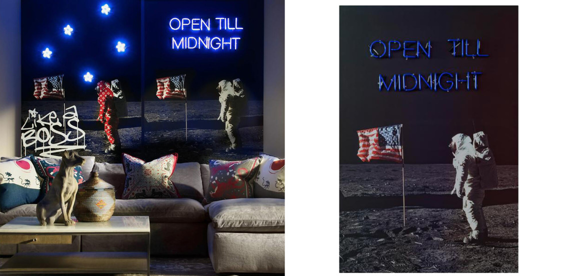 Дизайнерский Постер Неоновый светящийся Moon Landing