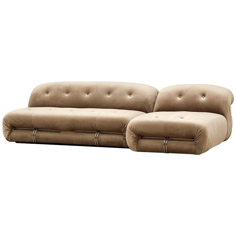 Дизайнерский угловой диван с велюровой светло-коричневой обивкой Fosse Sofa