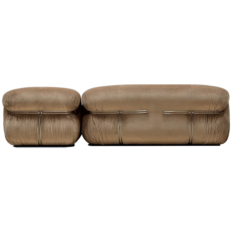 Дизайнерский угловой диван с велюровой светло-коричневой обивкой Fosse Sofa