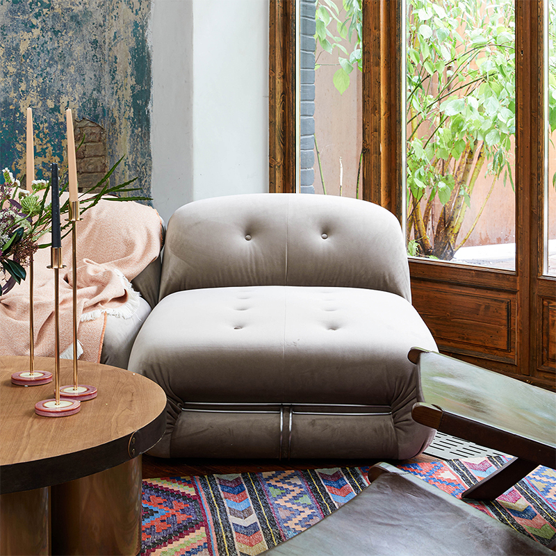 Дизайнерский угловой диван с велюровой светло-коричневой обивкой Fosse Sofa